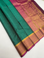 VSF1088 - peacock green color body , purple color pallu,blouse - Pure silk saree