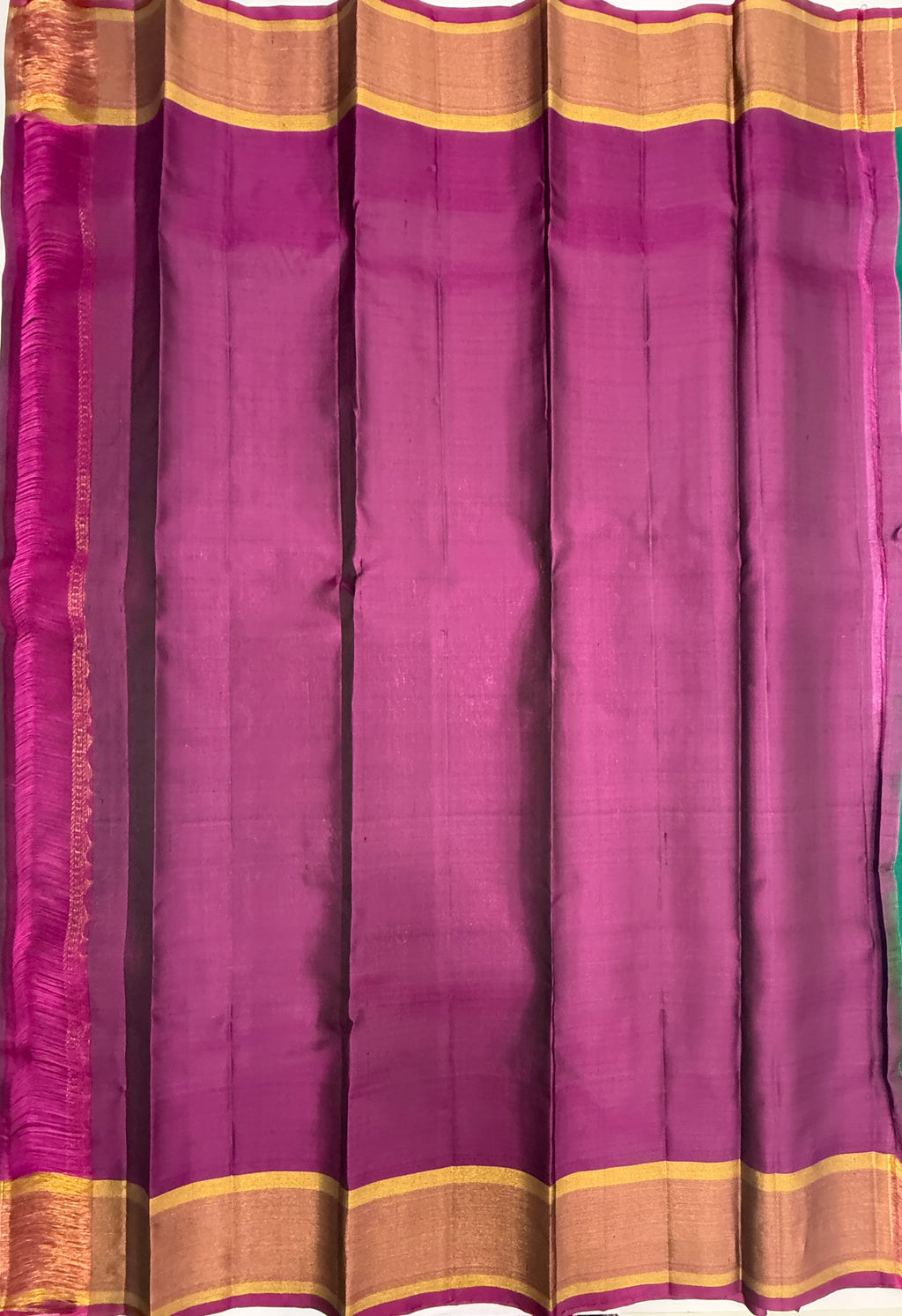 VSF1088 - peacock green color body , purple color pallu,blouse - Pure silk saree