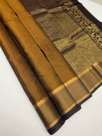 VSF1089 - honey brown color body , dark purple color pallu,blouse - Pure silk saree