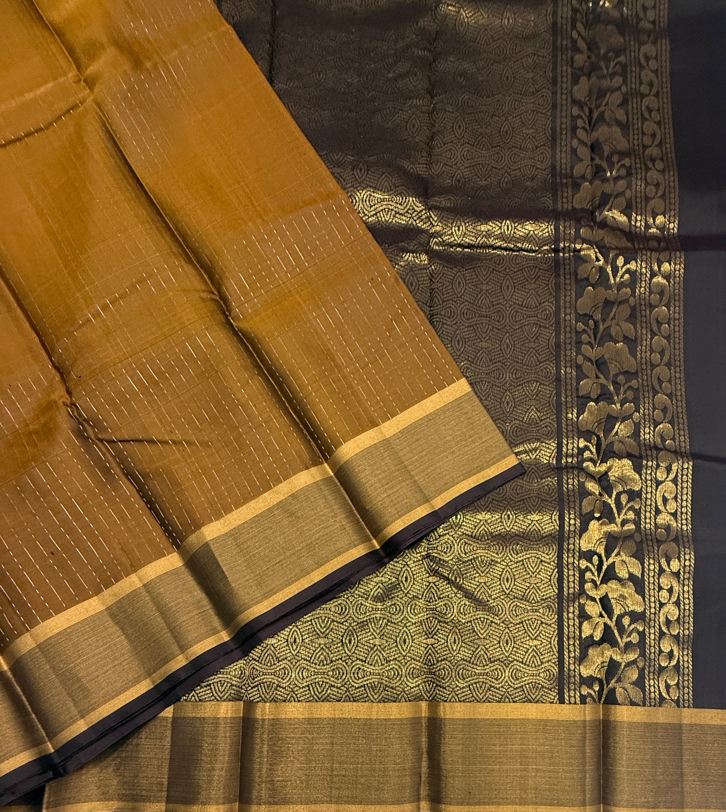 VSF1089 - honey brown color body , dark purple color pallu,blouse - Pure silk saree