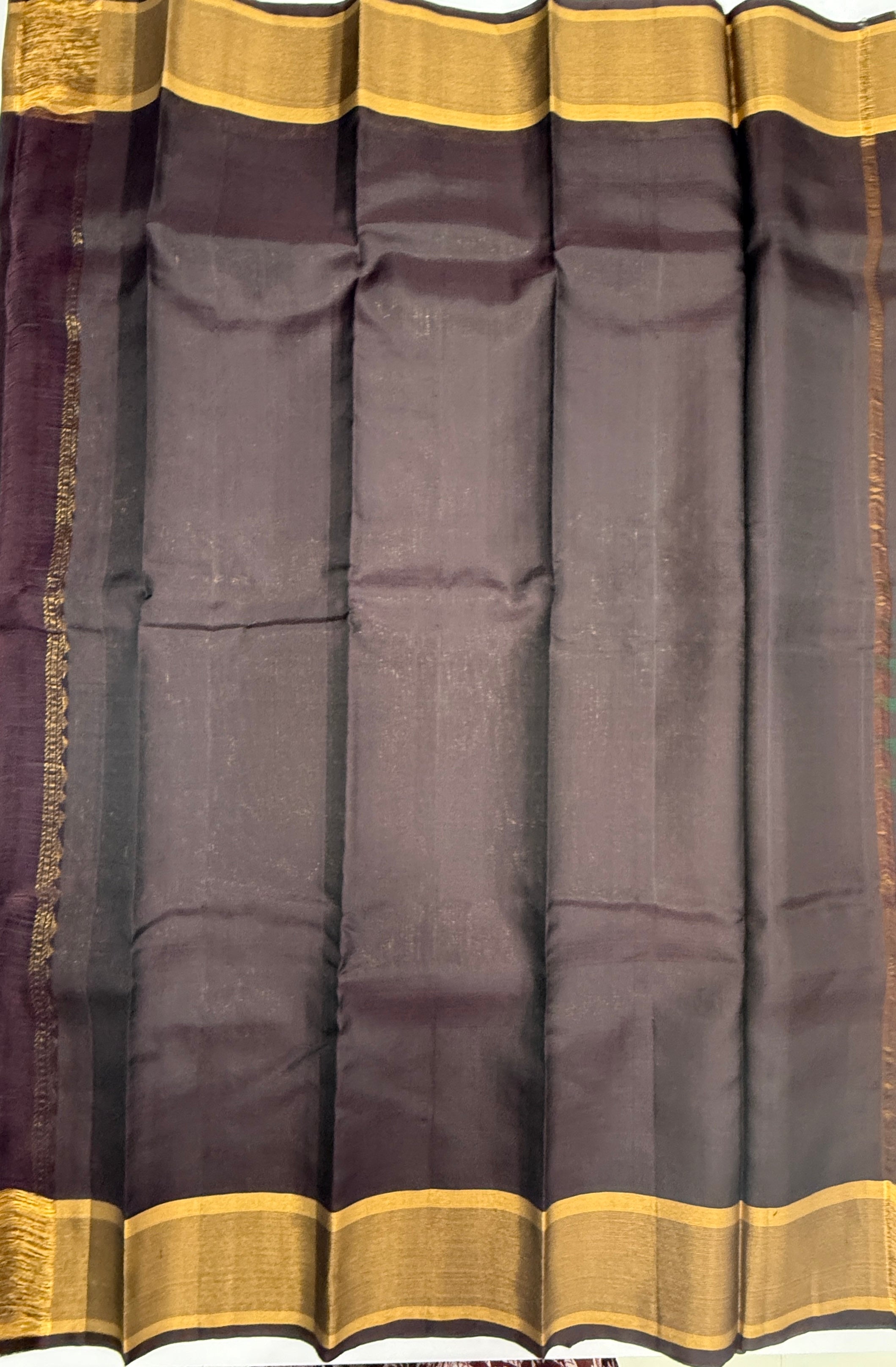 VSF1089 - honey brown color body , dark purple color pallu,blouse - Pure silk saree