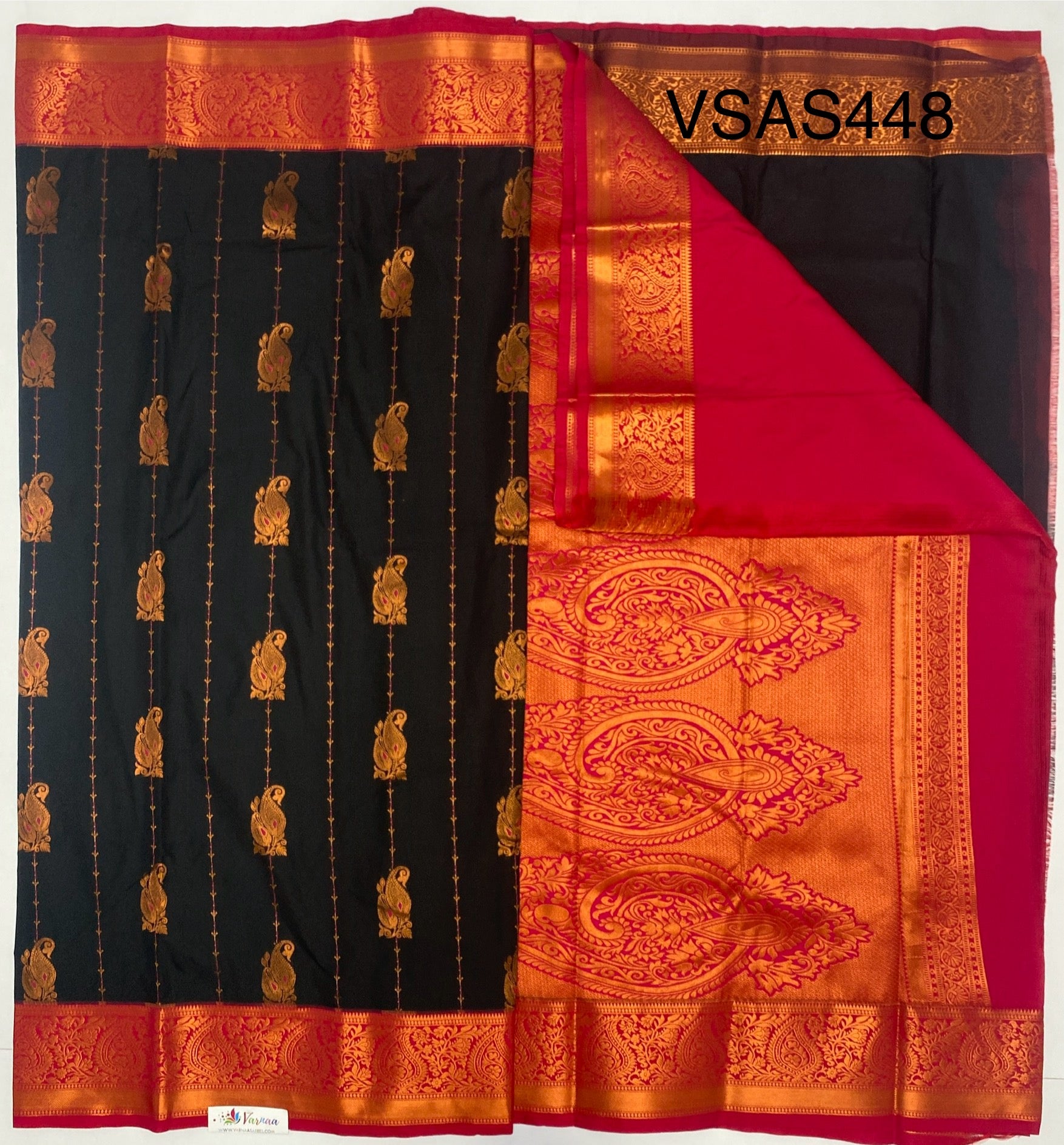 VSAS448 - black color body , rani pink color pallu , blouse.