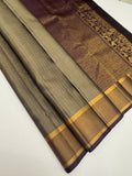 VSF1092 - grey color body , dark purple color pallu,blouse - Pure silk saree