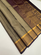 VSF1092 - grey color body , dark purple color pallu,blouse - Pure silk saree