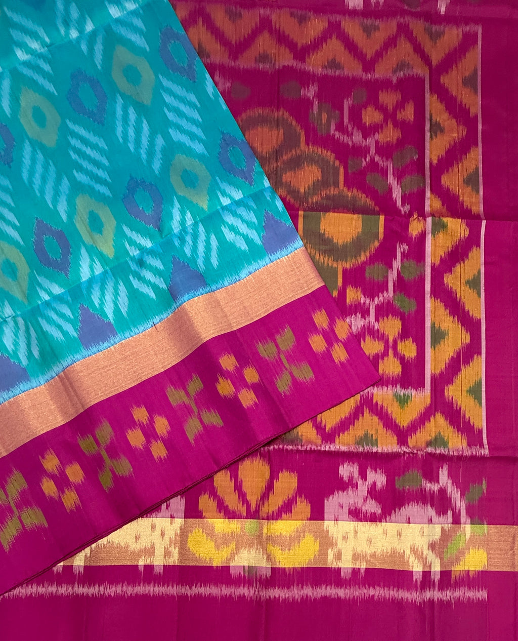 VSIS461 - sky blue color body , rani pink color pallu , blouse - Pure silk saree