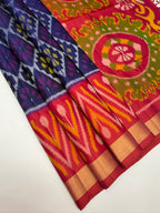 VSIS464 - navy blue color body , red with pink color pallu , blouse - Pure silk saree