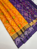 VSIS466 - mango yellow color body , violet color pallu , blouse - Pure silk saree