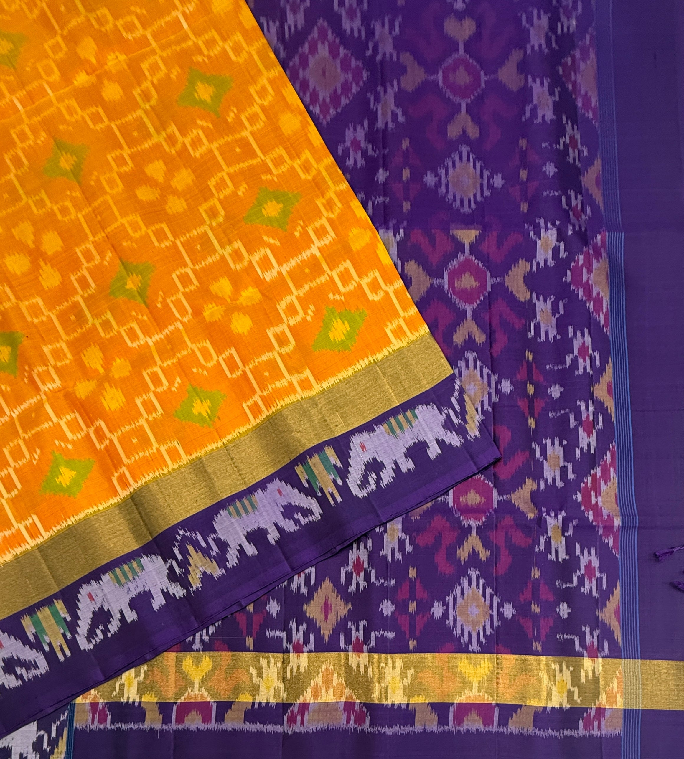 VSIS466 - mango yellow color body , violet color pallu , blouse - Pure silk saree