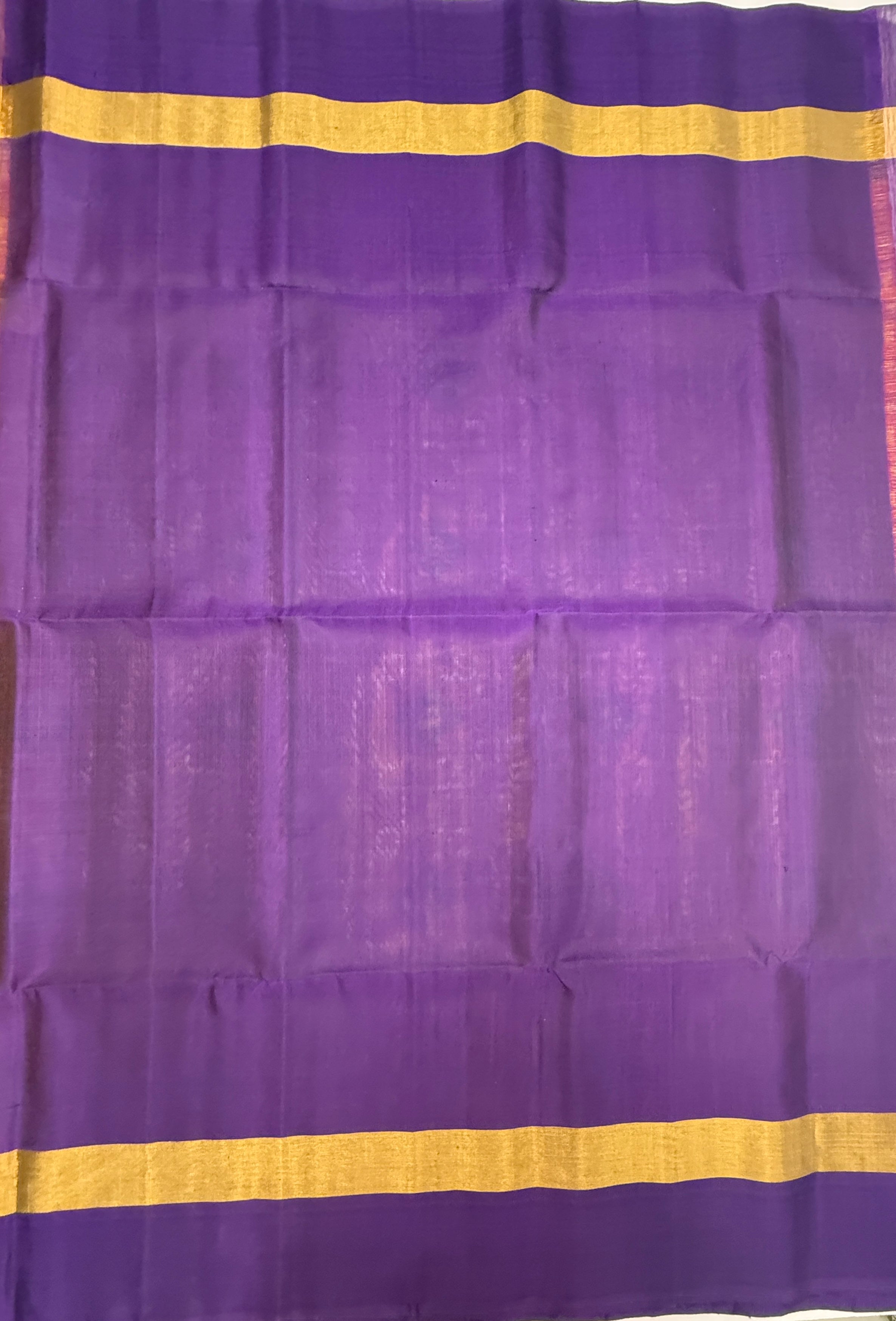 VSIS466 - mango yellow color body , violet color pallu , blouse - Pure silk saree