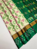 VSIS468 - half white color body , green color pallu , blouse - Pure silk saree