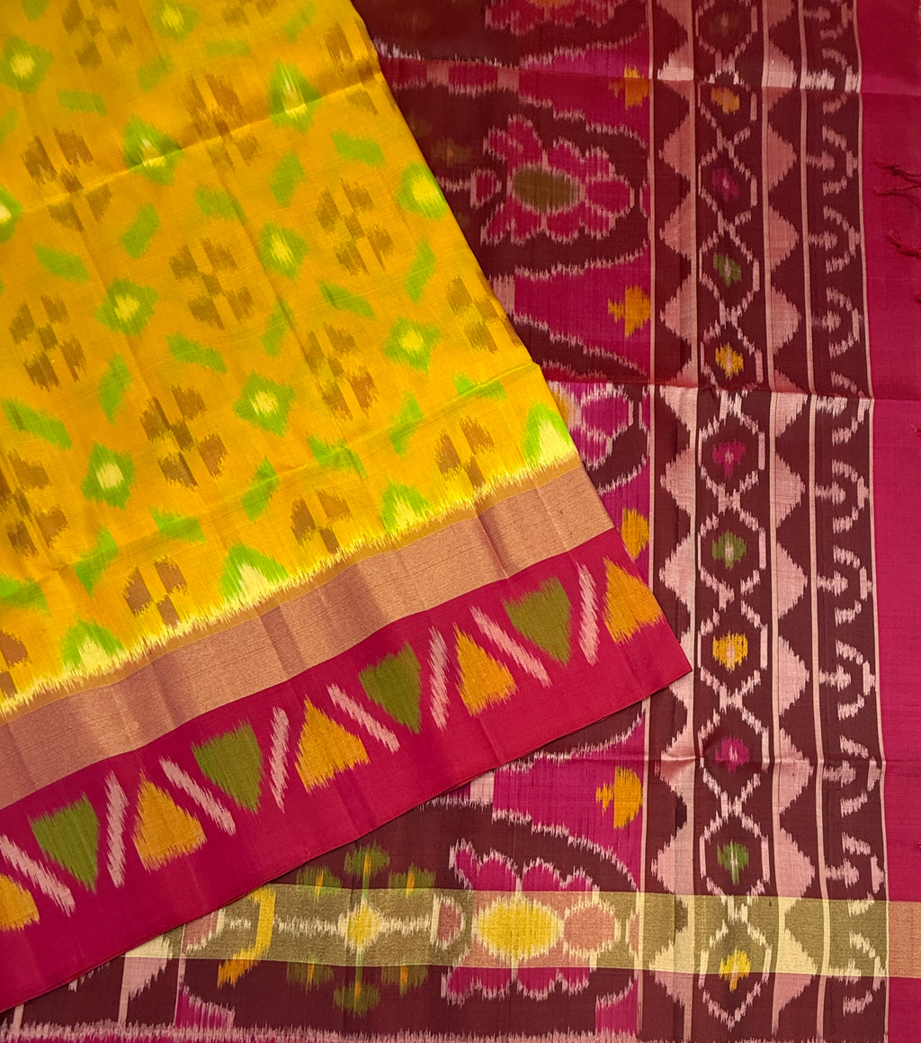 VSIS469 - yellow color body , red with pink color pallu , blouse - Pure silk saree