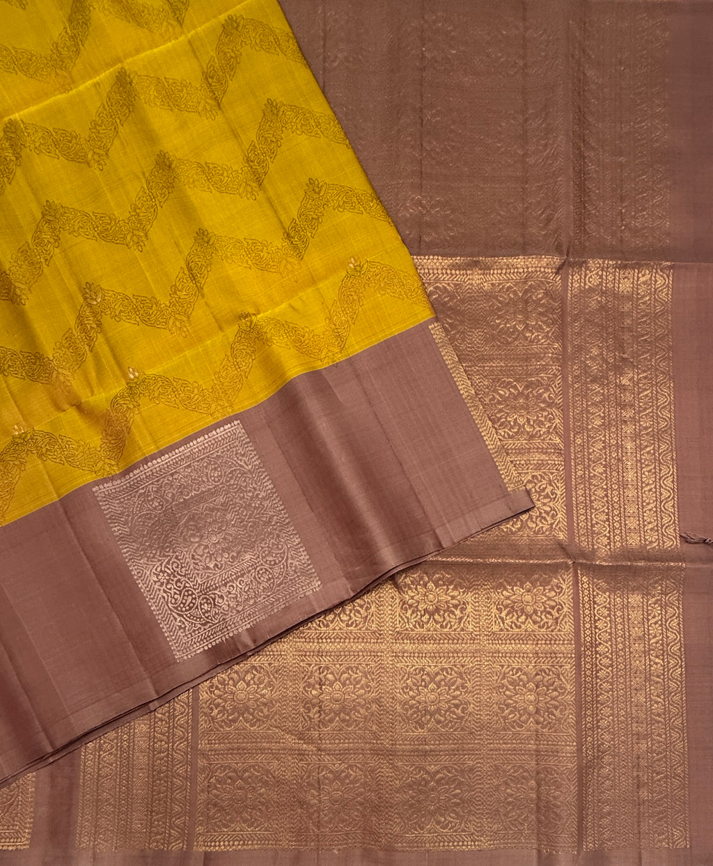 VSF1094 - mustard color body , onion pink color pallu,blouse - Pure silk saree