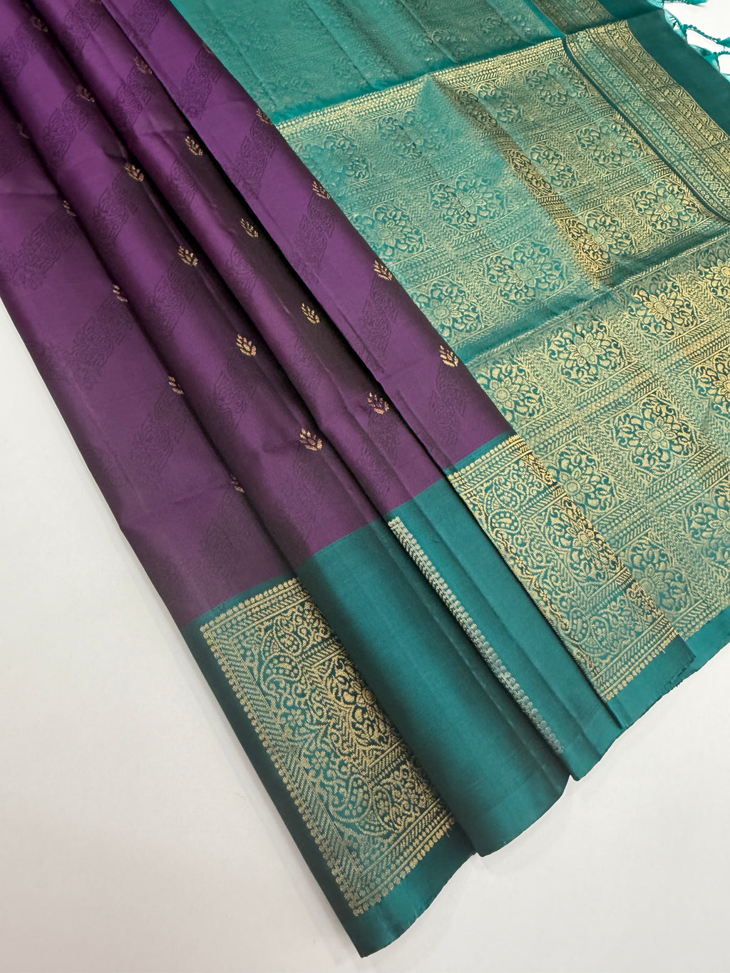VSF1096 - violet color body , peacock blue color pallu,blouse - Pure silk saree