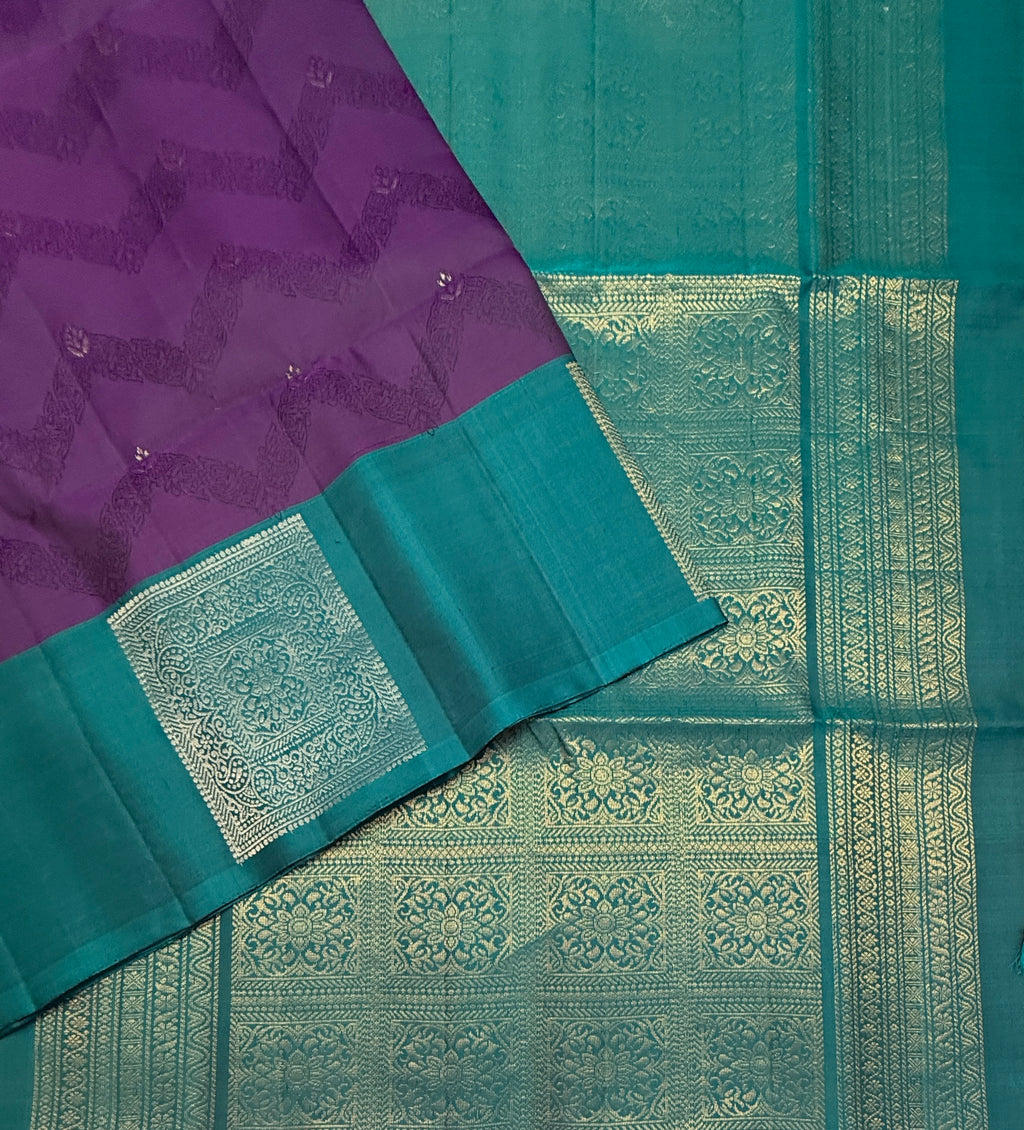 VSF1096 - violet color body , peacock blue color pallu,blouse - Pure silk saree