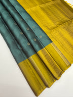 VSF1098 - pastel blue color body , yellow with green color pallu,blouse - Pure silk saree