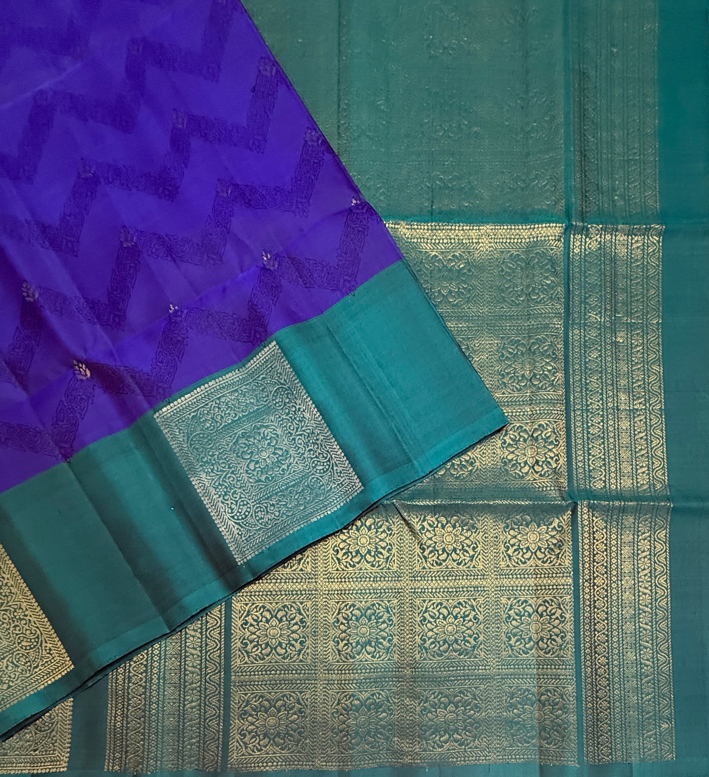VSF1099 - ink blue color body , peacock blue color pallu,blouse - Pure silk saree