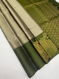 VSF1101 - grey color body , green color pallu,blouse - Pure silk saree
