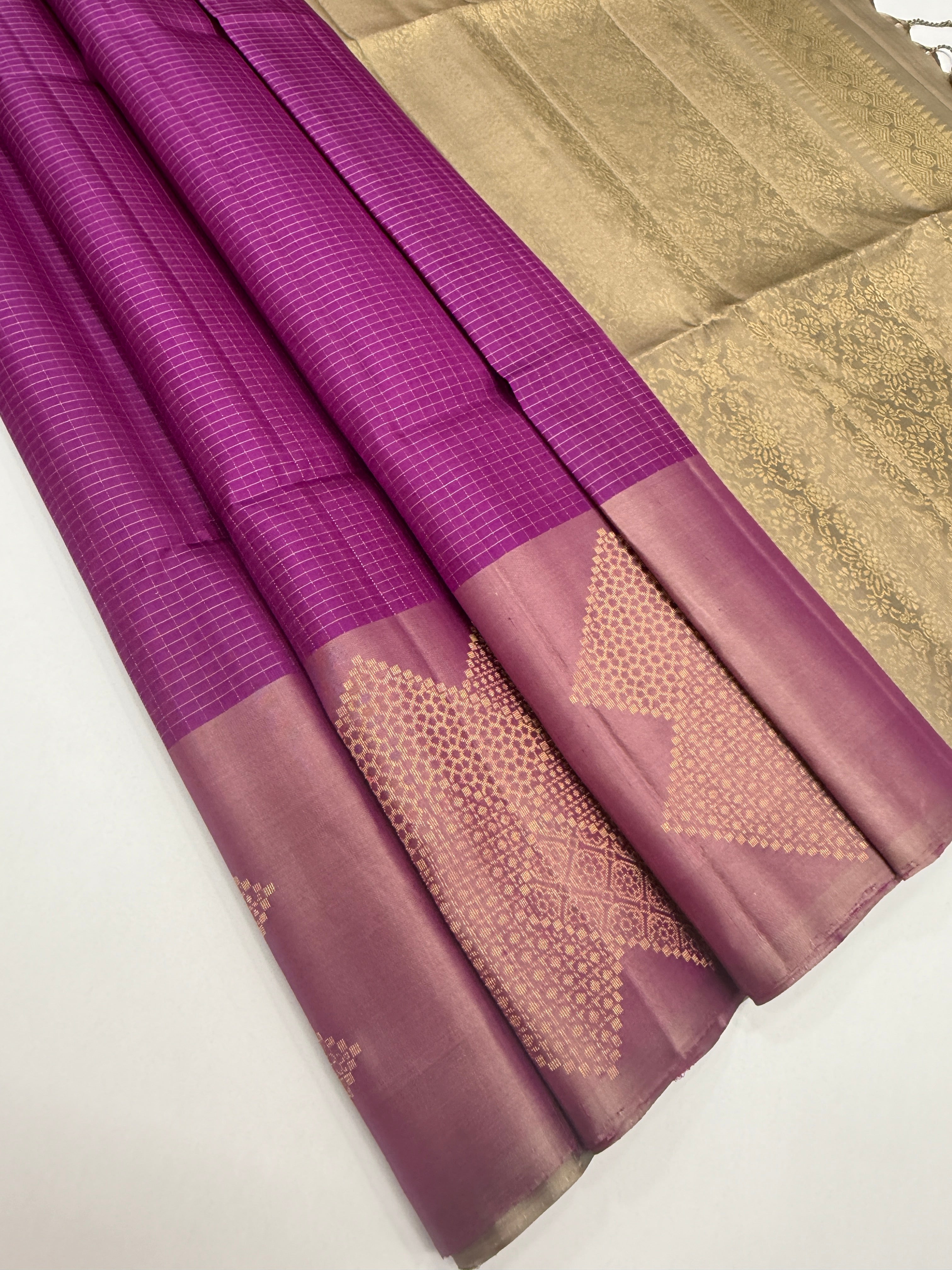 VSF1103 - purple color body , beige color pallu,blouse - Pure silk saree