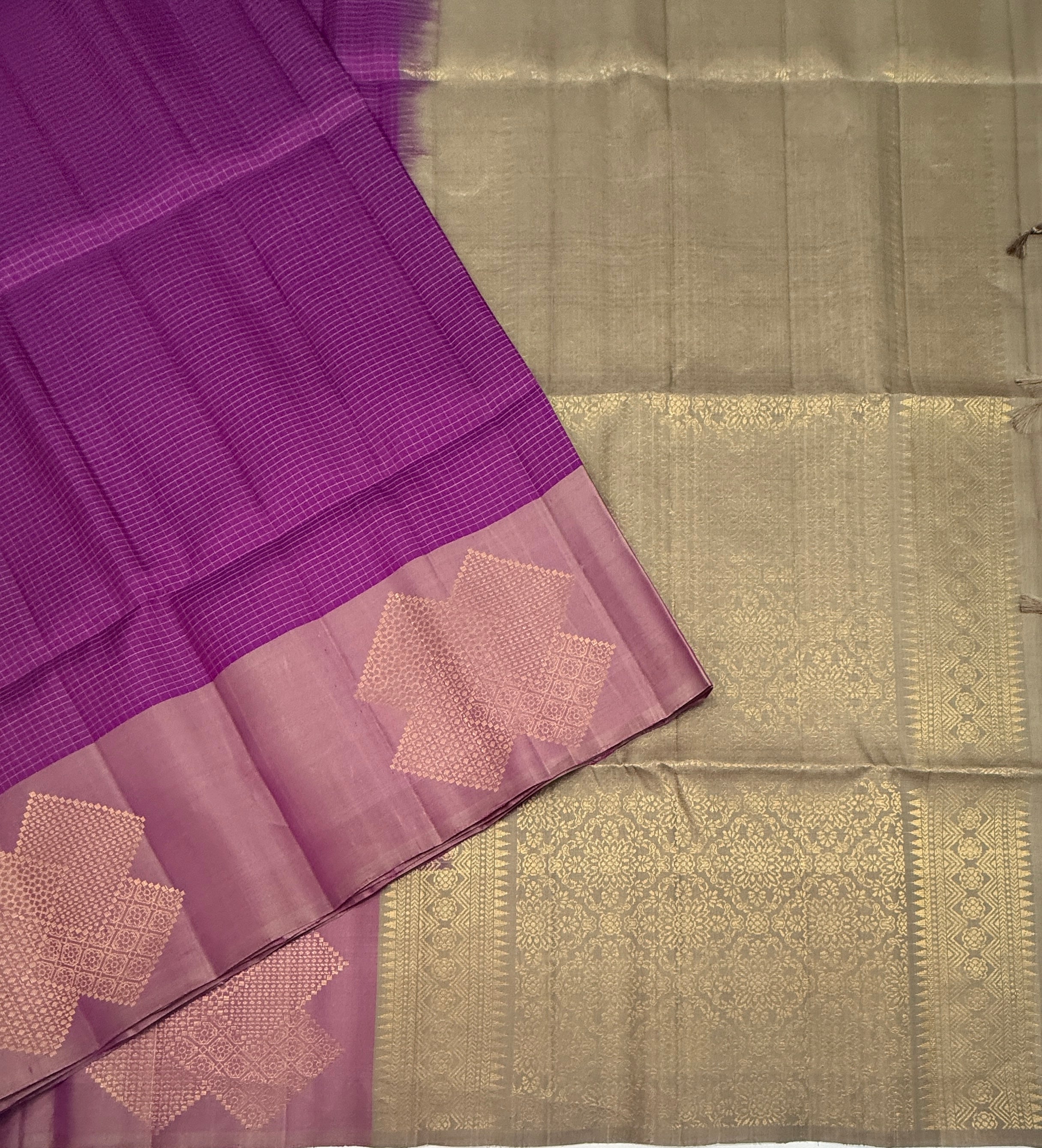 VSF1103 - purple color body , beige color pallu,blouse - Pure silk saree