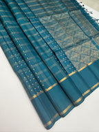 VSF1105 - peacock blue color body , color pallu,blouse - Pure silk saree