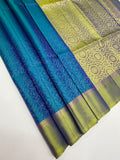 VSA670 - dual blue color body , green color pallu , blouse pure silk saree