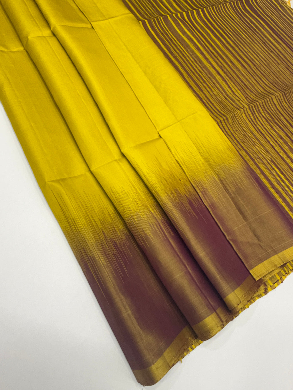 VSD155 -yellow with green color body , purple color pallu,blouse - Pure silk saree