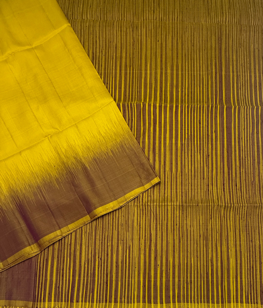 VSD155 -yellow with green color body , purple color pallu,blouse - Pure silk saree