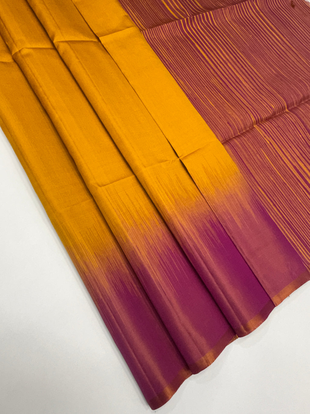 VSD157 - mustard color body , violet color pallu,blouse - Pure silk saree
