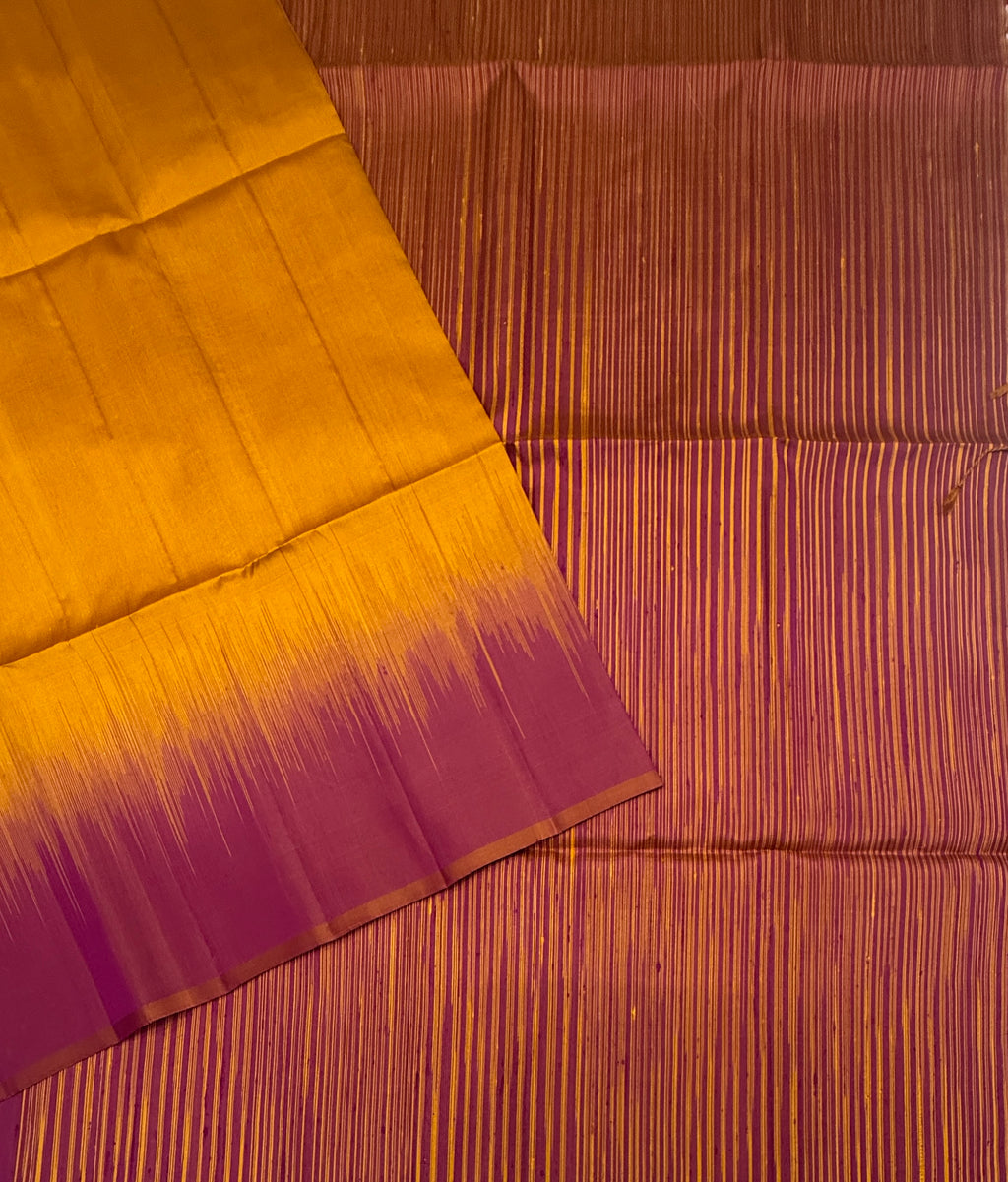 VSD157 - mustard color body , violet color pallu,blouse - Pure silk saree