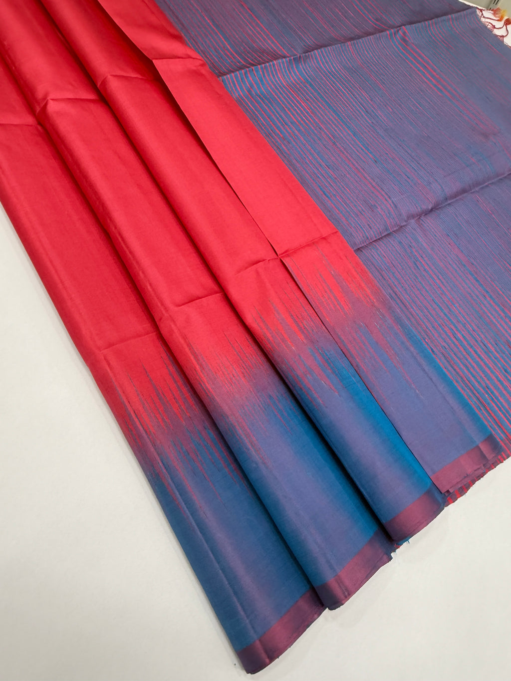 VSD158 - pink color body , dual blue color pallu,blouse - Pure silk saree
