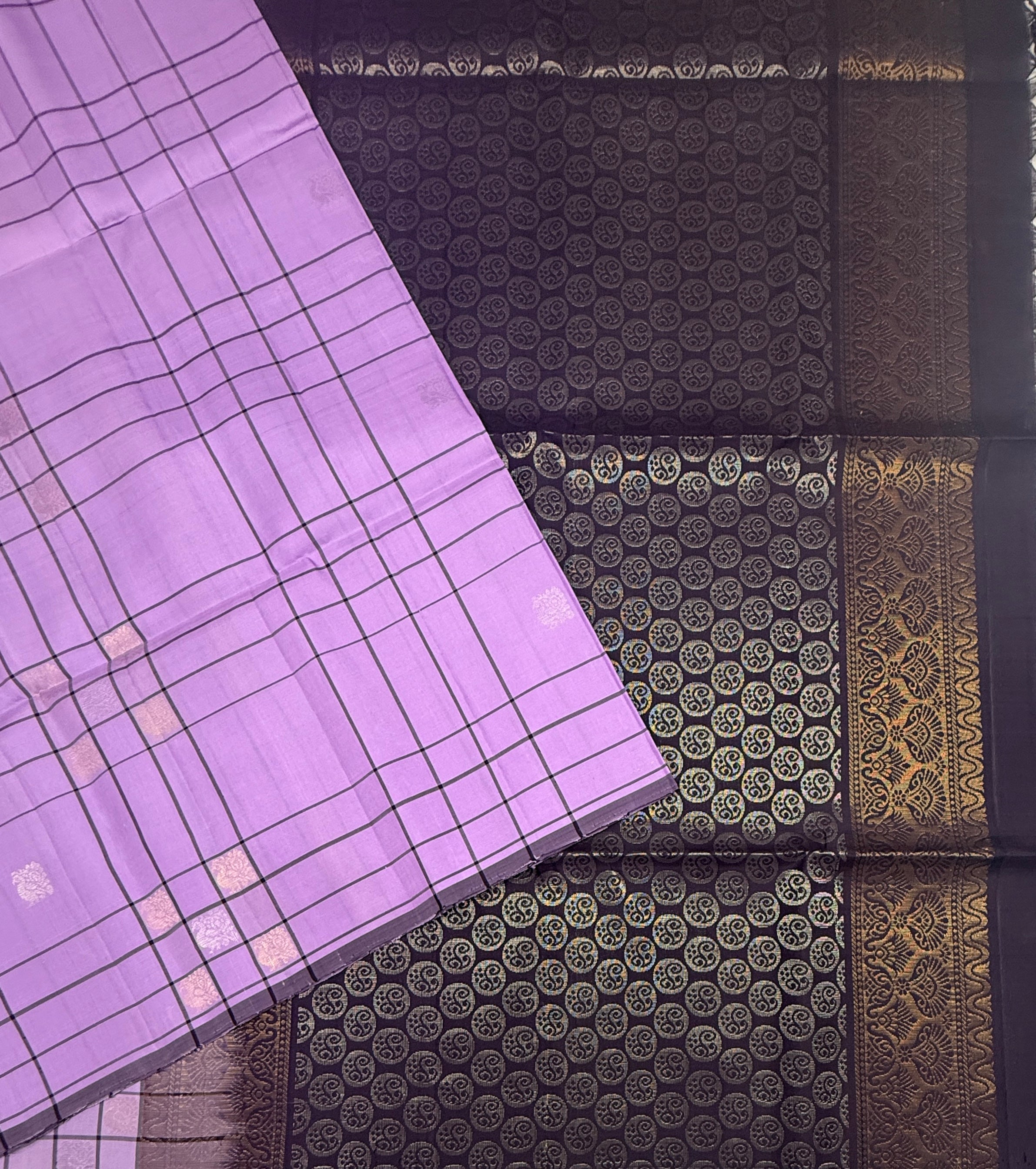 VSF1109 - lavender color body , dark purple color pallu,blouse - Pure silk saree