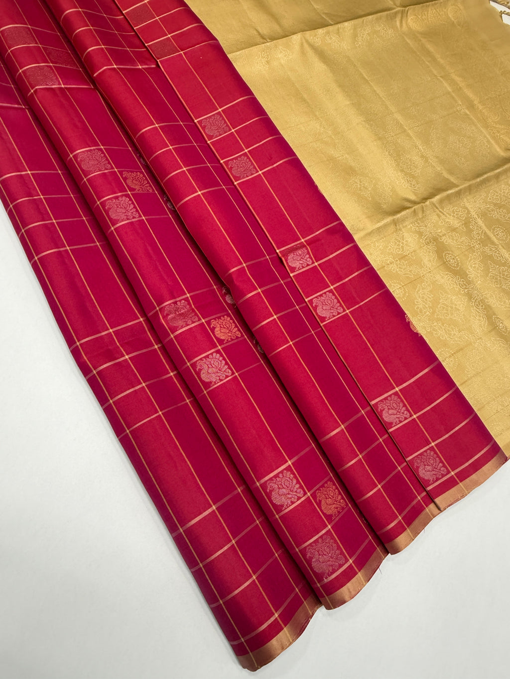 VSF1110 - daark pink color body , sandal color pallu,blouse - Pure silk saree