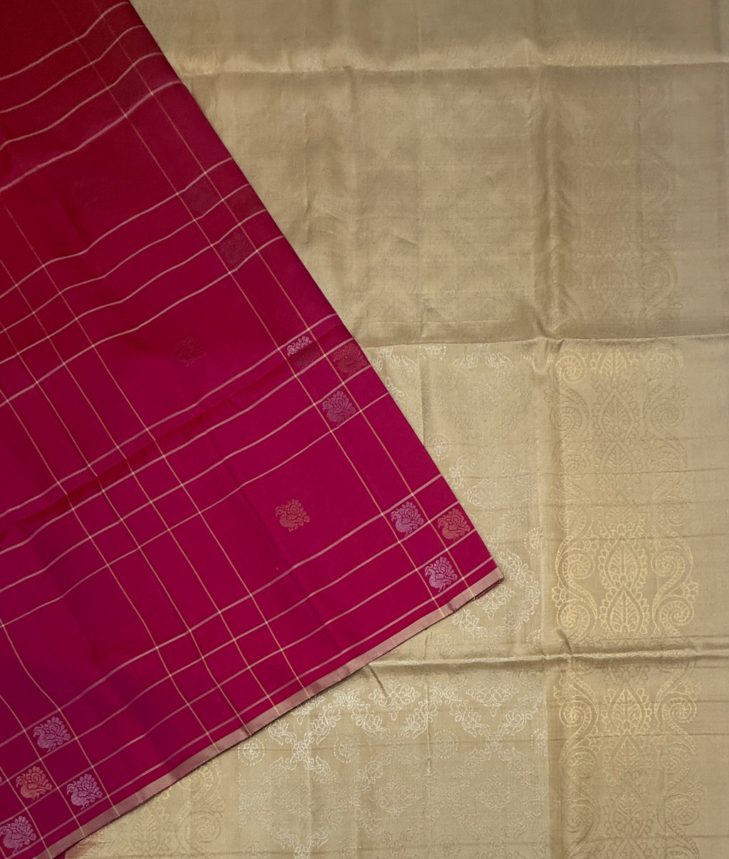 VSF1110 - daark pink color body , sandal color pallu,blouse - Pure silk saree