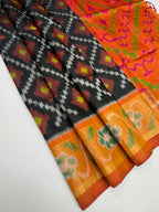 VSIS472 - black color body , orange color pallu , blouse - Pure silk saree