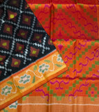 VSIS472 - black color body , orange color pallu , blouse - Pure silk saree