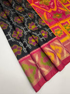 VSIS473 - black color body , pink color pallu , blouse - Pure silk saree