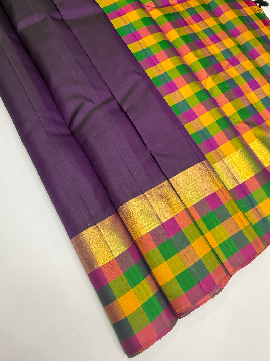 VSPP2 - dark purple color body , multicolor pallu,blouse - Pure silk saree