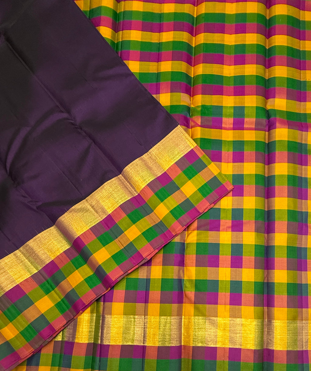 VSPP2 - dark purple color body , multicolor pallu,blouse - Pure silk saree
