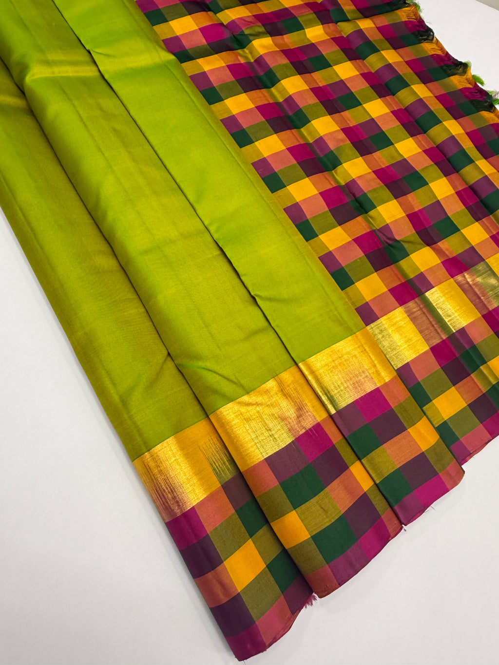 VSPP5 - dual green color body , multicolor pallu,blouse - Pure silk saree