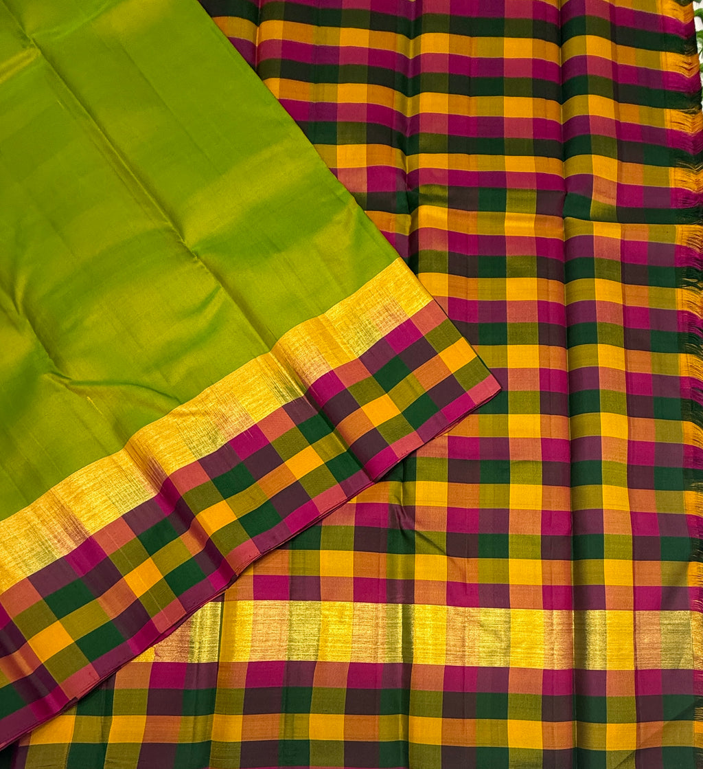 VSPP5 - dual green color body , multicolor pallu,blouse - Pure silk saree