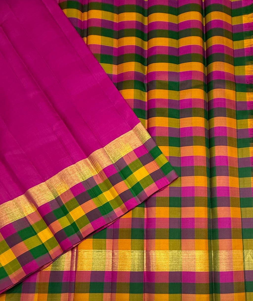 VSPP6 - rani pink color body , multicolor pallu,blouse - Pure silk saree