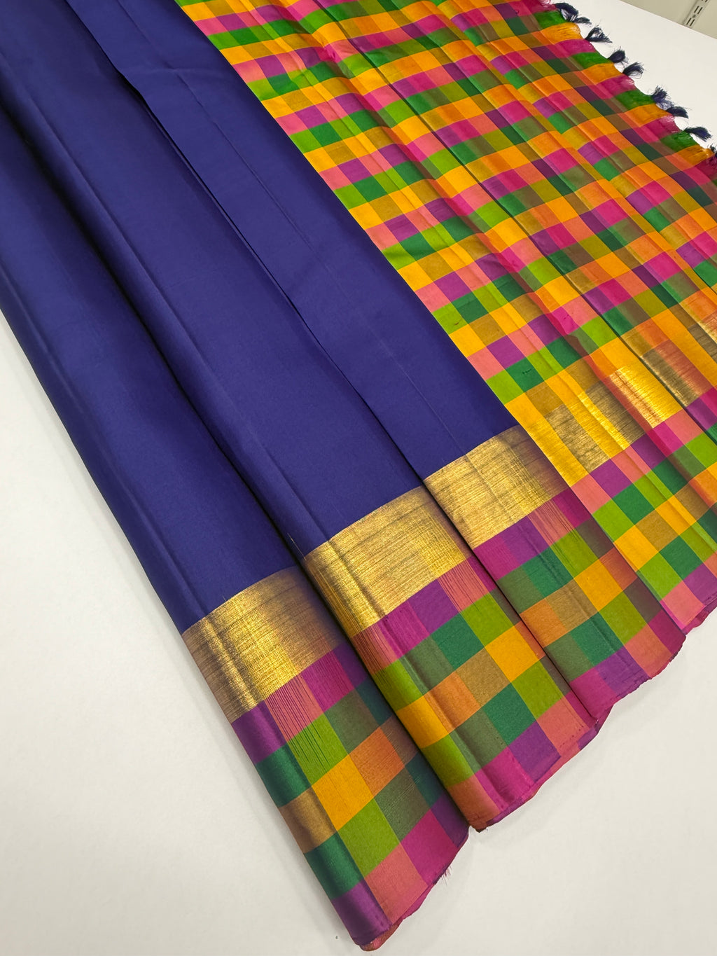 VSPP7 - navy blue color body , multicolor pallu,blouse - Pure silk saree