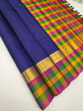 VSPP7 - navy blue color body , multicolor pallu,blouse - Pure silk saree