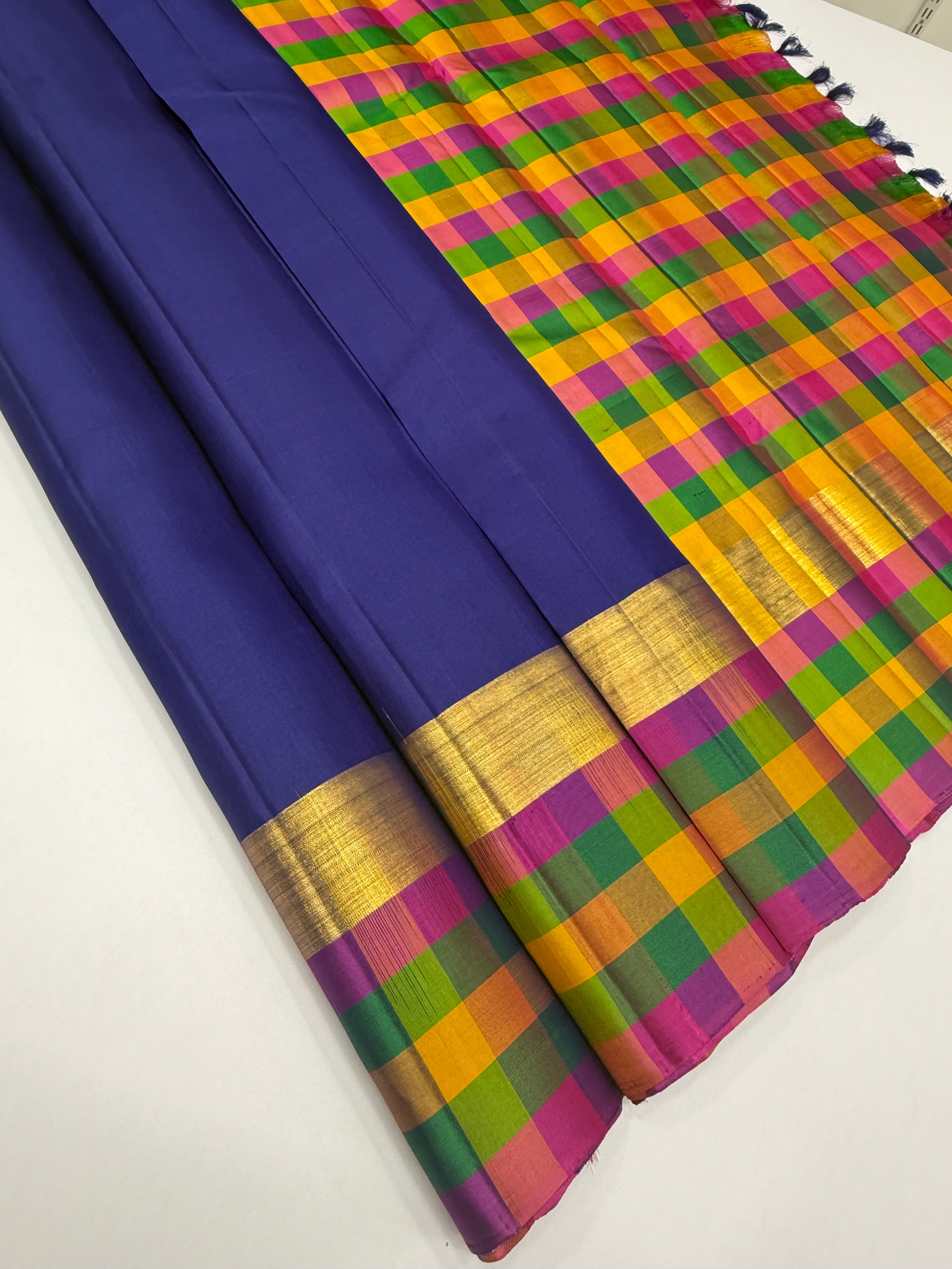 VSPP7 - navy blue color body , multicolor pallu,blouse - Pure silk saree