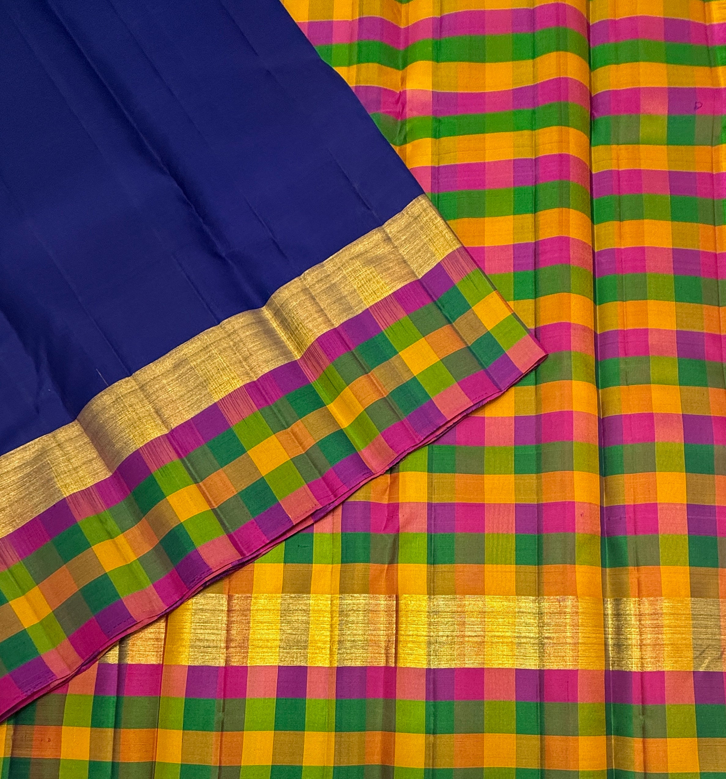 VSPP7 - navy blue color body , multicolor pallu,blouse - Pure silk saree