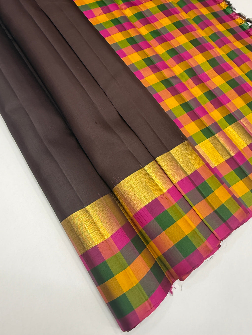 VSPP8 - coffee brown color body , multicolor pallu,blouse - Pure silk saree