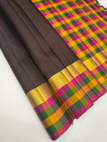VSPP8 - coffee brown color body , multicolor pallu,blouse - Pure silk saree