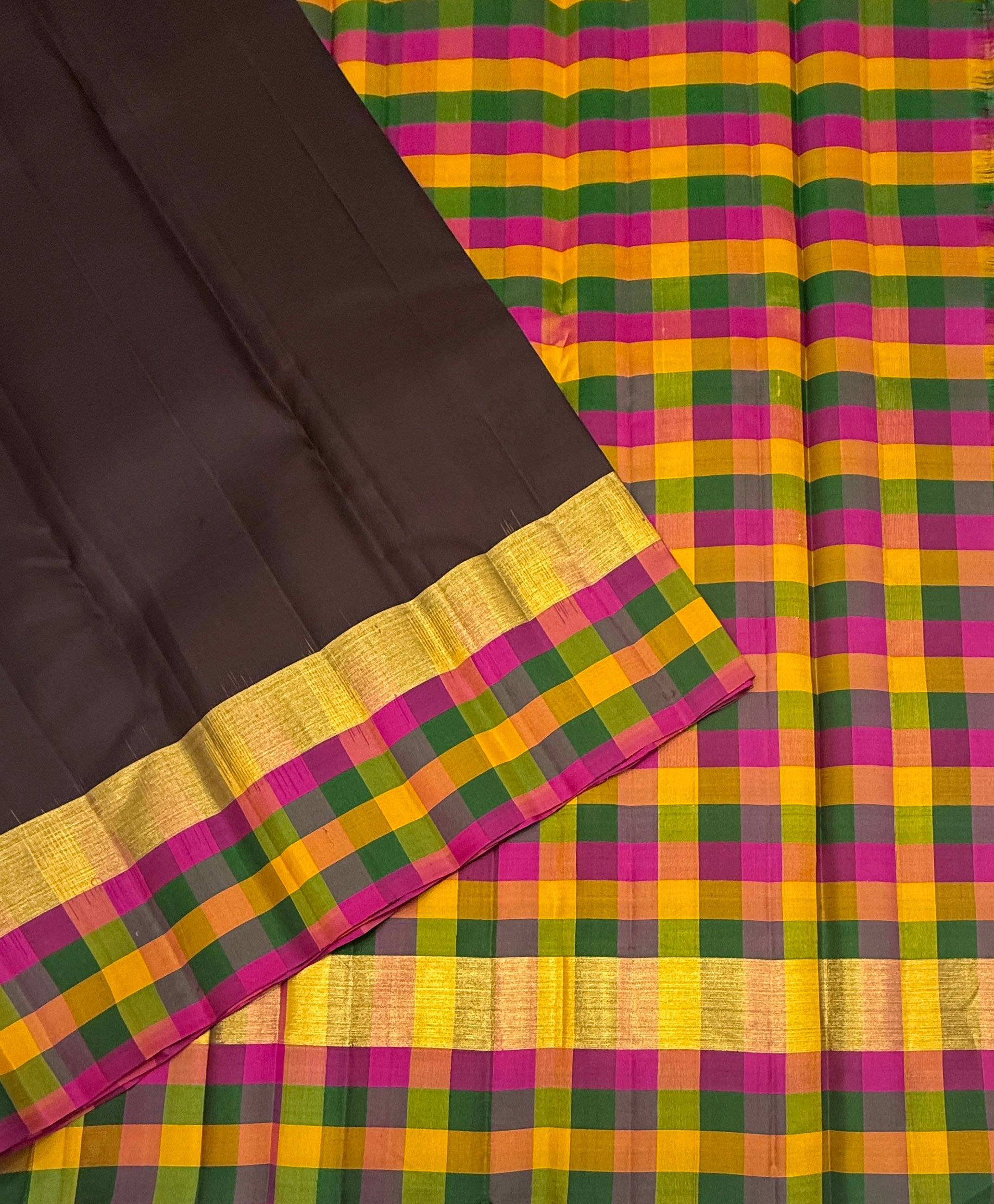 VSPP8 - coffee brown color body , multicolor pallu,blouse - Pure silk saree