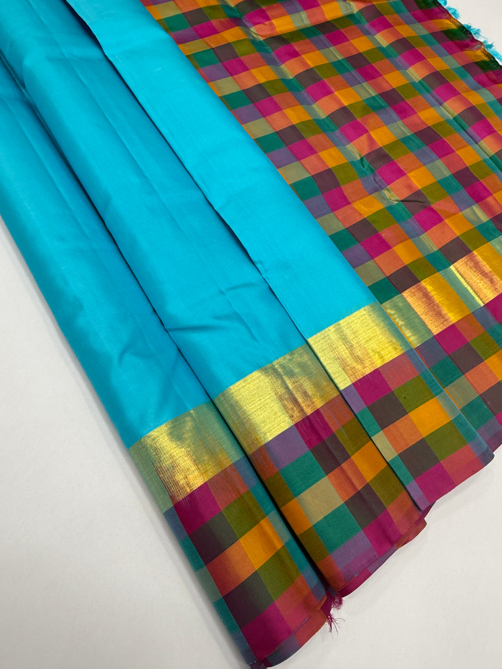 VSPP9 - sky blue color body , multicolor pallu,blouse - Pure silk saree