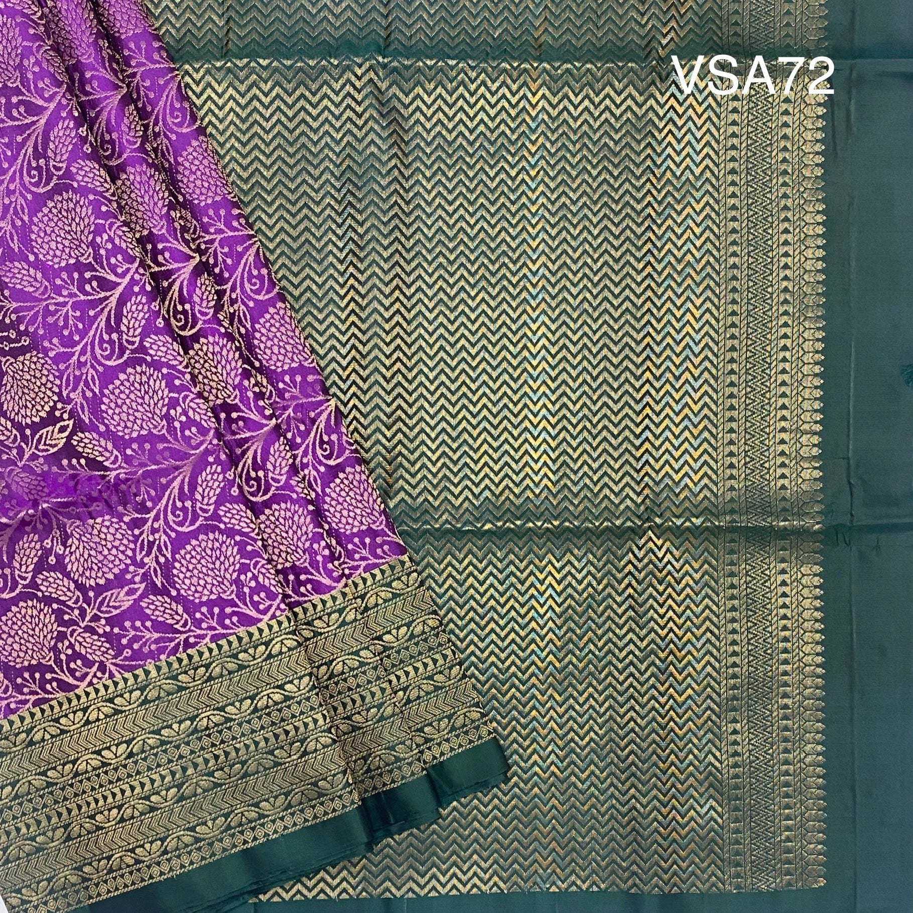 VSA72 - purple color body & bottle green color pallu , blouse pure silk saree
